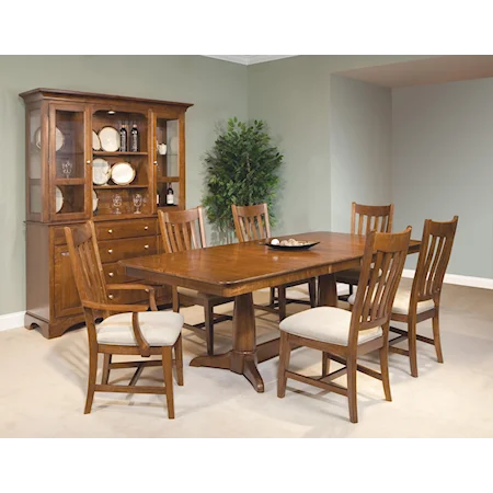 Seven-Piece Trestle Table and Slat Back Chair Dining Set